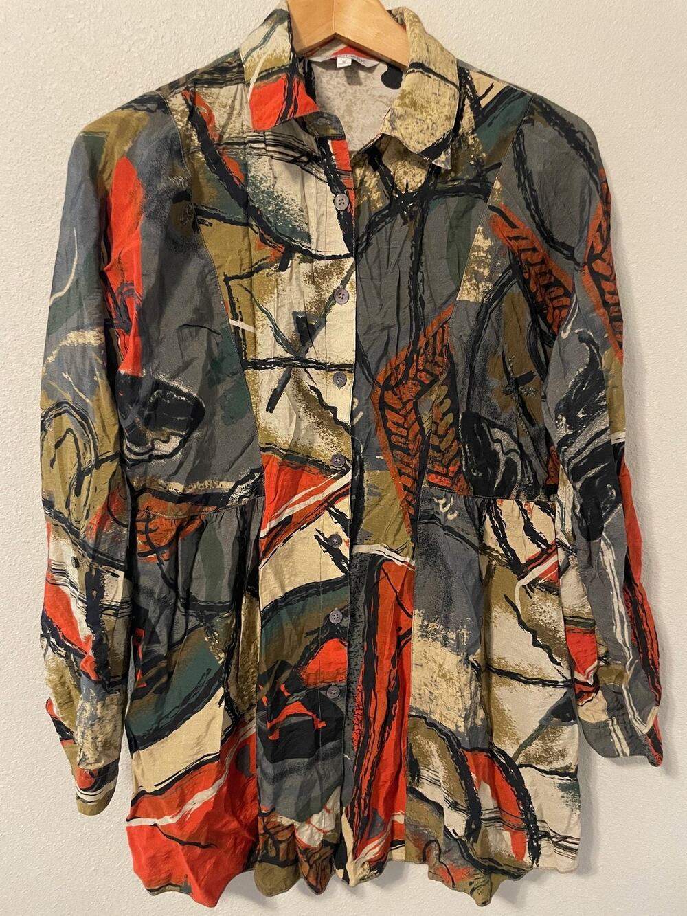 John Mark Buttton Up Womens Small Multicolor Abstract Print Button Up Artsy Boho